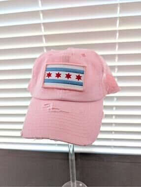 Coquette Core Kbethos Vintage Pink Chicago Police & Flag Distressed Trucker Hat
